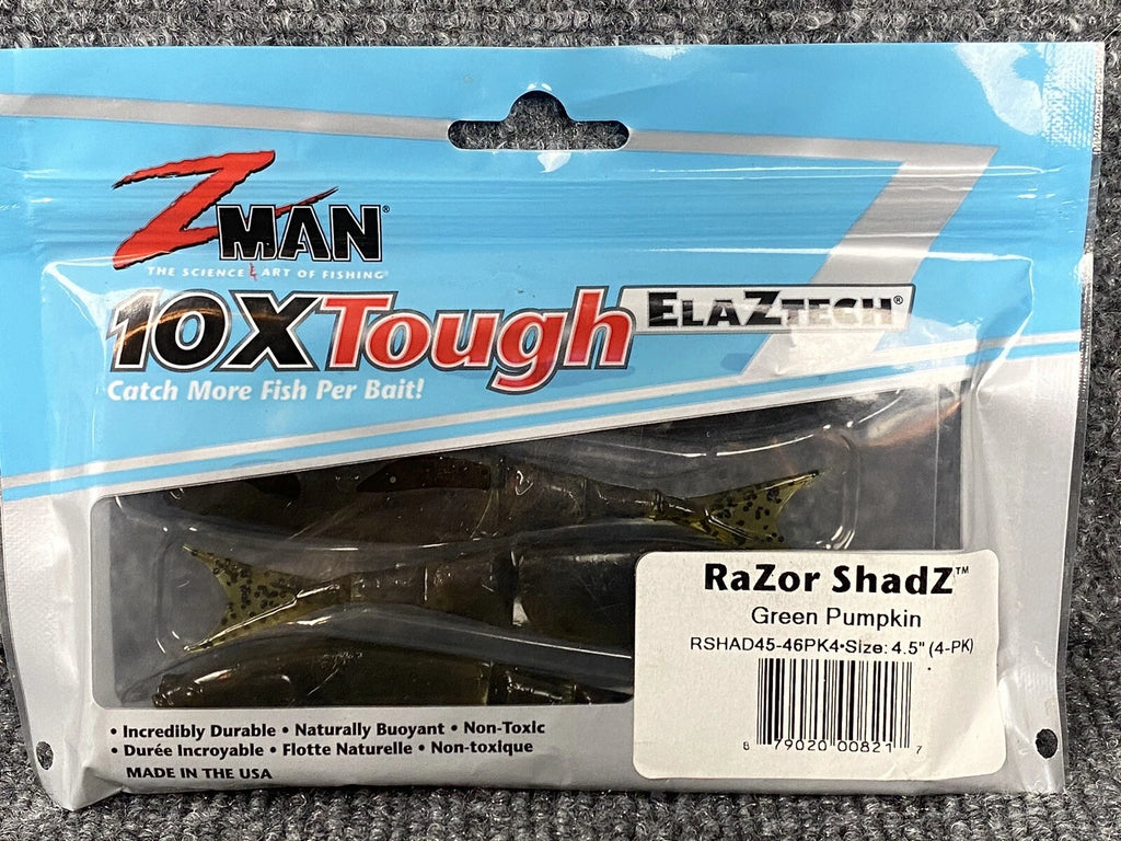 Z Man RaZor ShadZ, 4.5'' Green Pumpkin 4pk