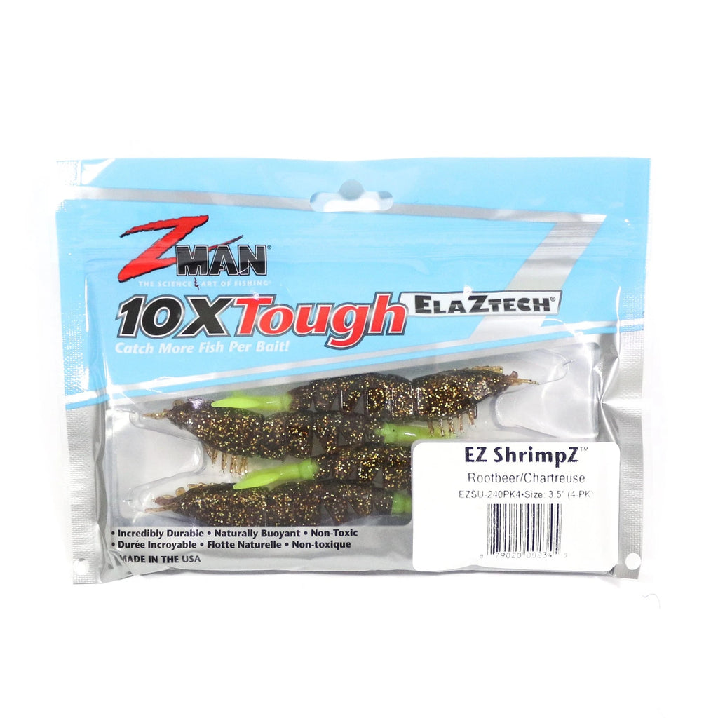 Z Man SW EZ ShrimpZ UnRigged, 3.5'' Rootbeer/Cht Tail 4pk