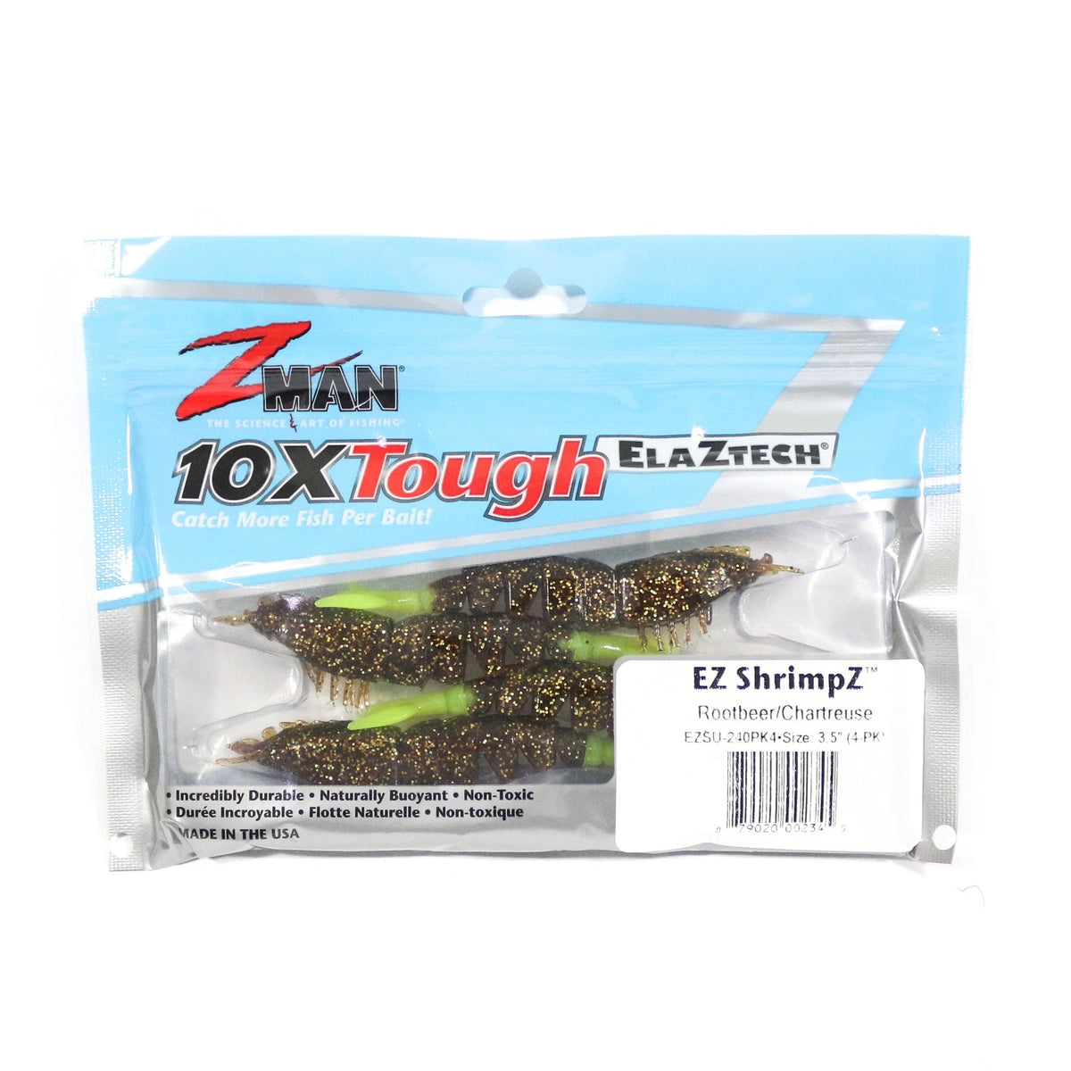 Z Man SW EZ ShrimpZ UnRigged, 3.5'' Rootbeer/Cht Tail 4pk