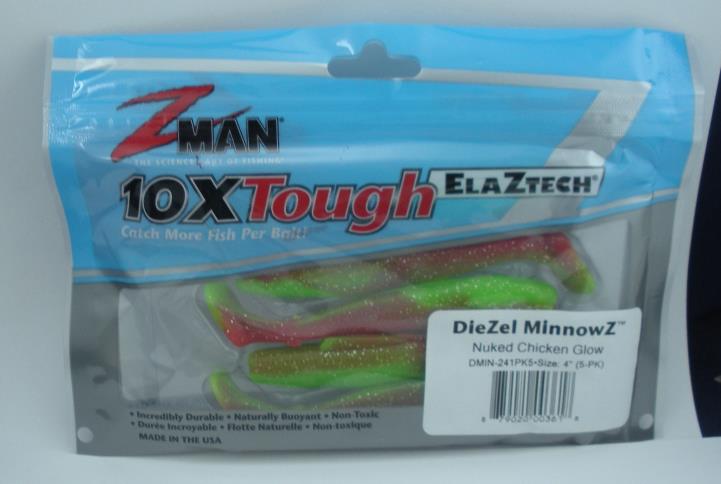 Z Man DieZel MinnowZ, 4'' Nuked Chicken Glow 5pk